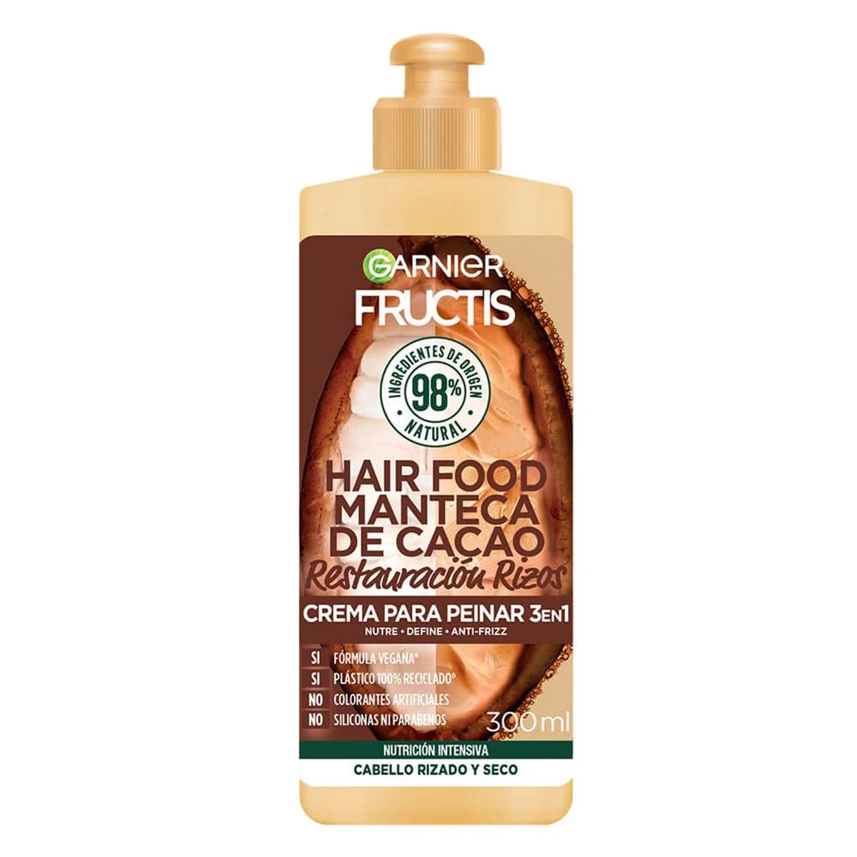Crema Para Peinar 3 en 1 Hair Food Manteca de Cacao Restauración Rizos Fructis Garnier X 300 mL