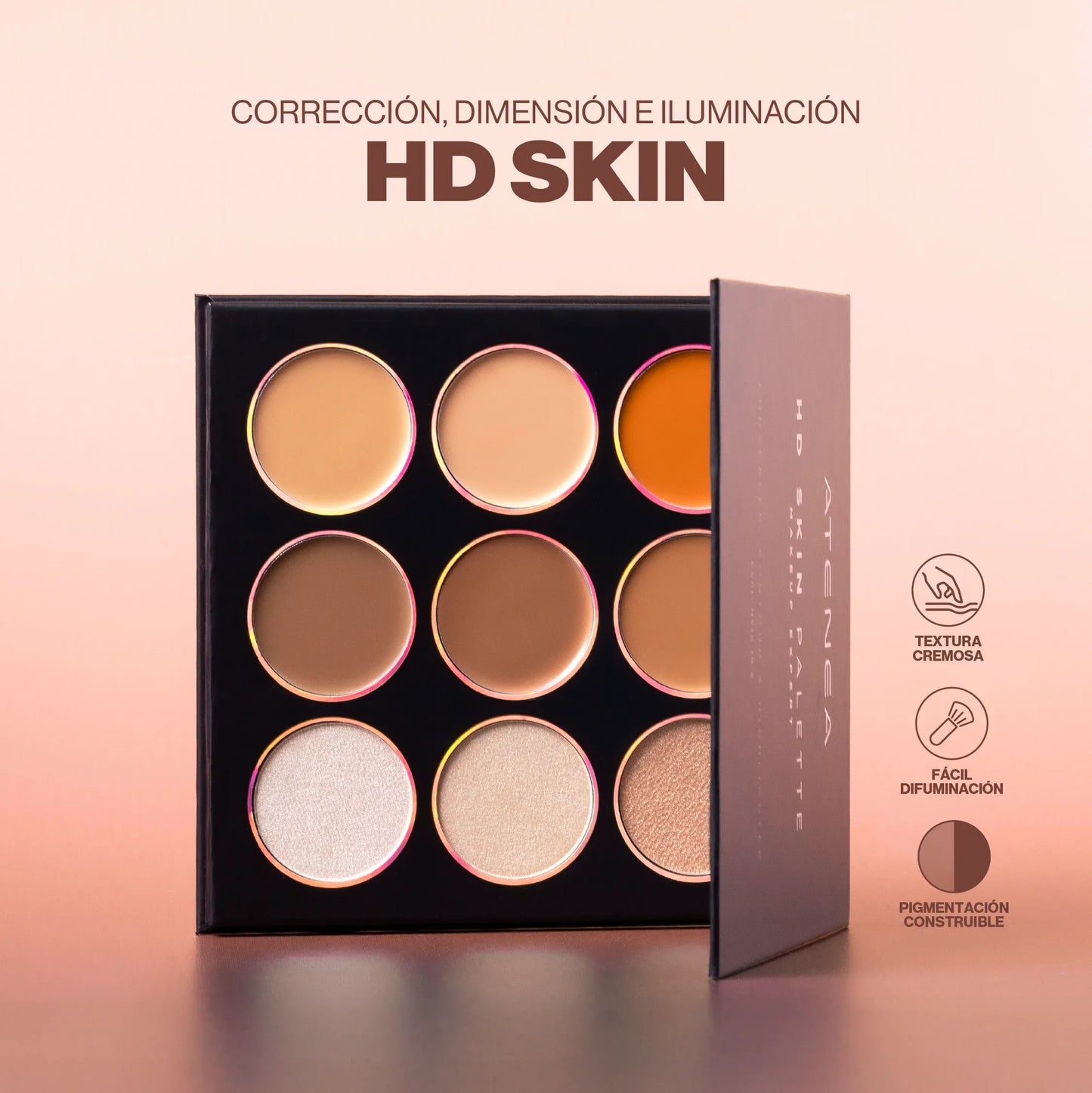 Paleta De Corrector Contorno E Iluminador Hd Skin Atenea