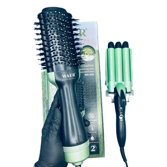 Combo Cepillo Secador Y Pinza 3 Tubos Aguacate Waer